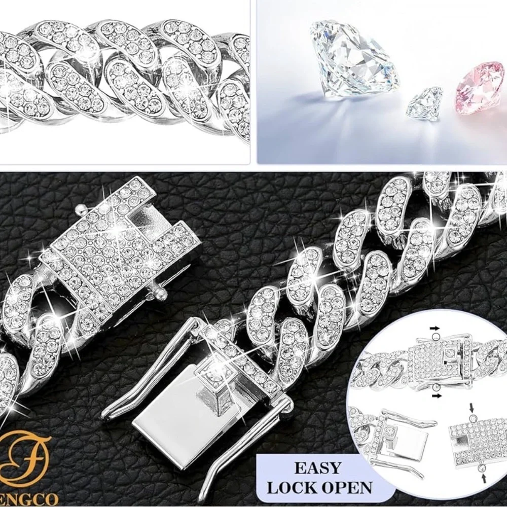 Rhinestone Cuban Link Dog Collar - Silver